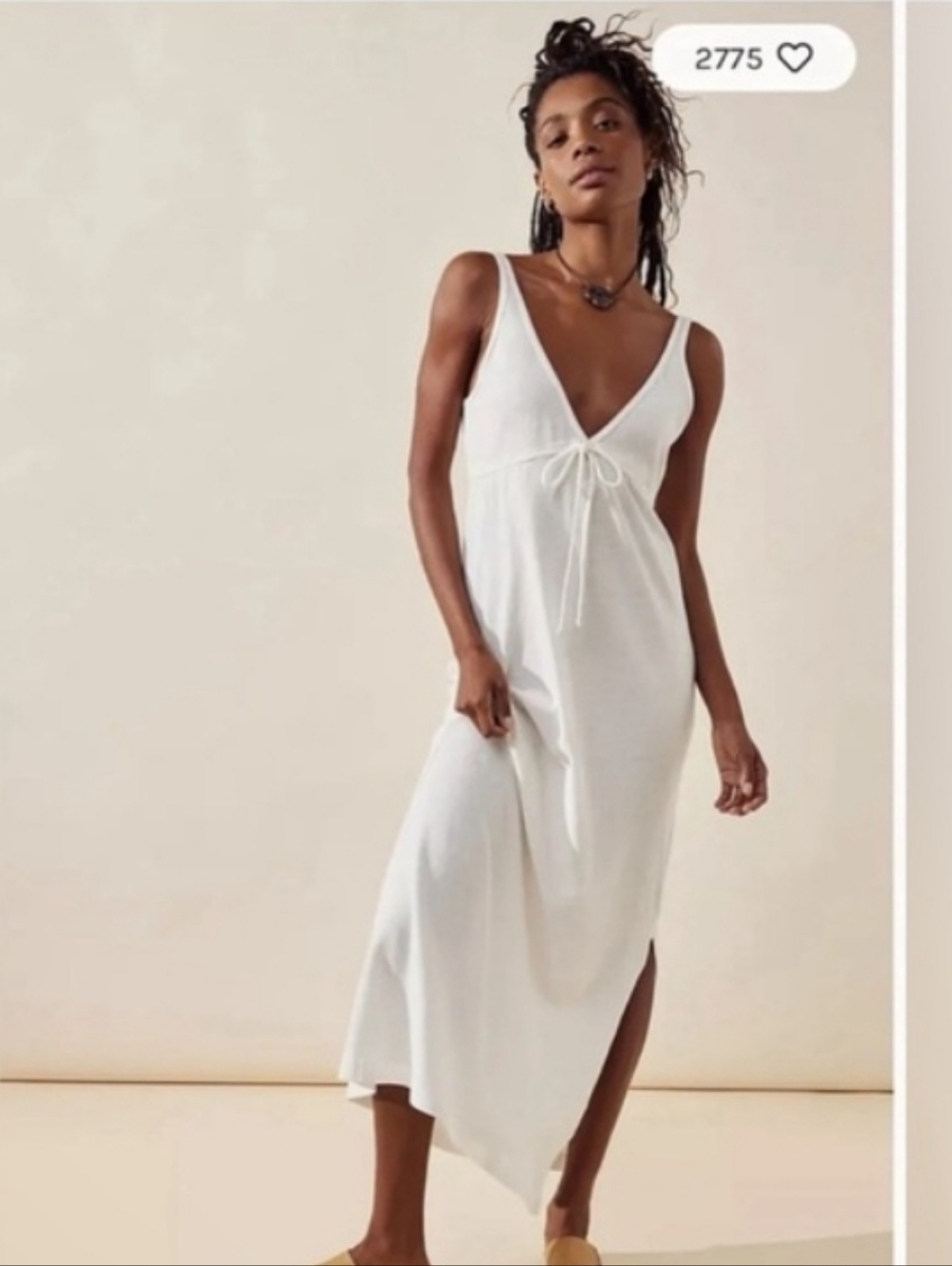 Free People White V‑Neck Tie Front Maxi Dress